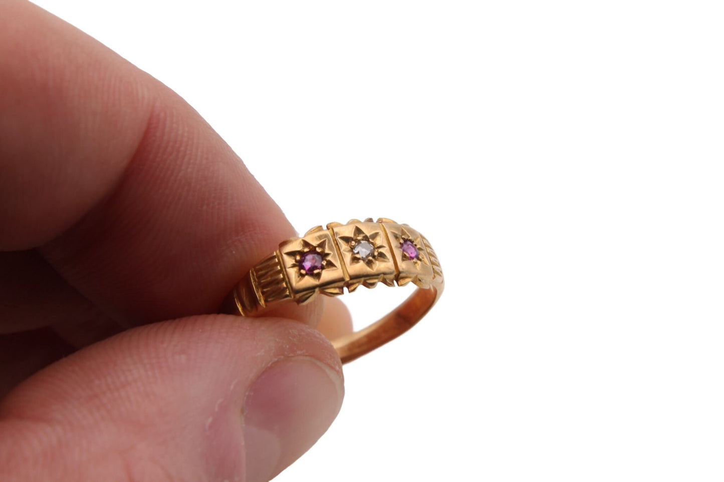 Antique Edwardian 18ct Gold & Ruby Gypsy Ring - 1905