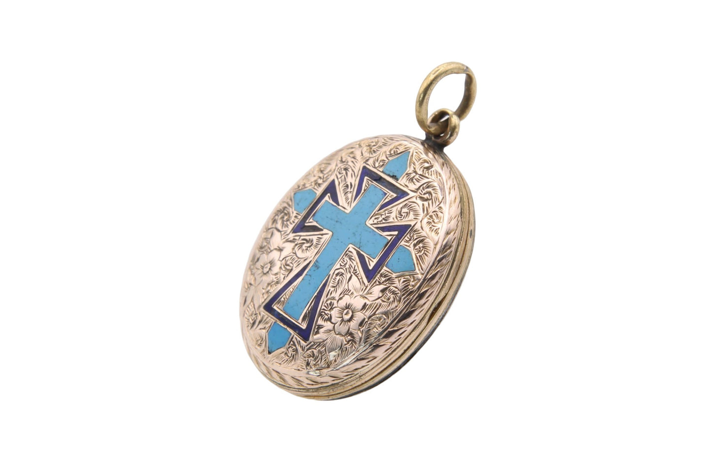 Antique Victorian 9ct Gold Enamel Cross Locket