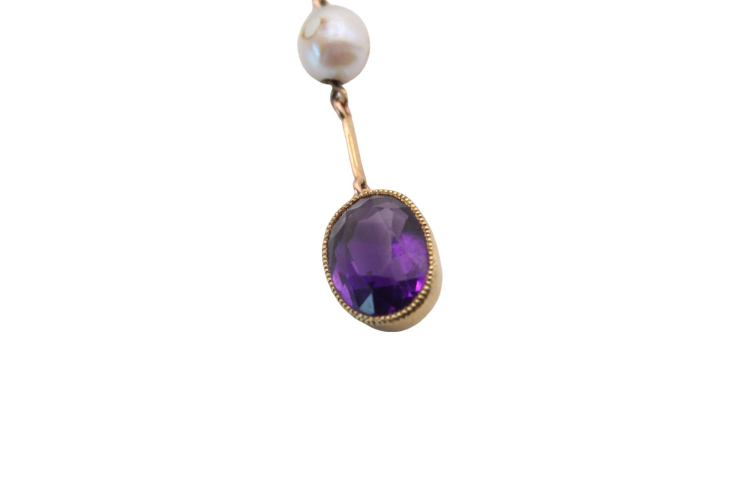 Antique Edwardian 15ct Gold, Amethyst & Pearl Lavalier Necklace