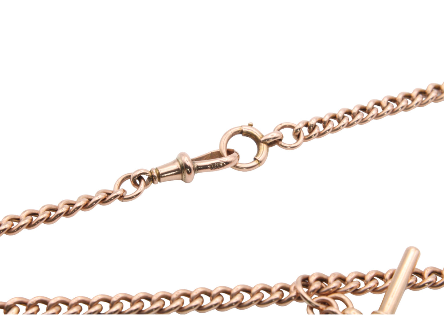 Antique 9ct Rose Gold Double Albert Necklace Watch Chain, 14"