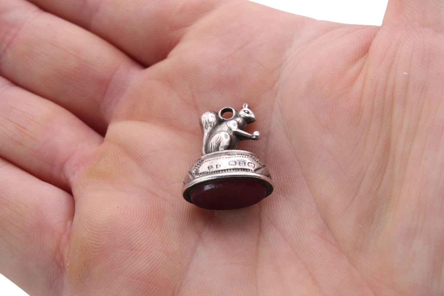 Antique Victorian Sterling Silver & Carnelian Squirrel Pendant