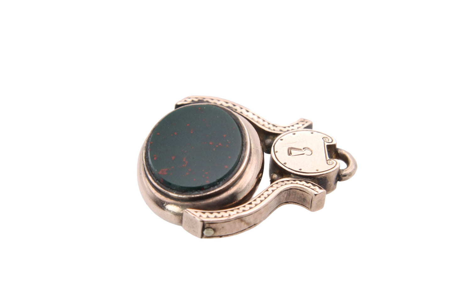 Antique 10ct Gold Heart Padlock Bloodstone & Carnelian Spinner Pendant
