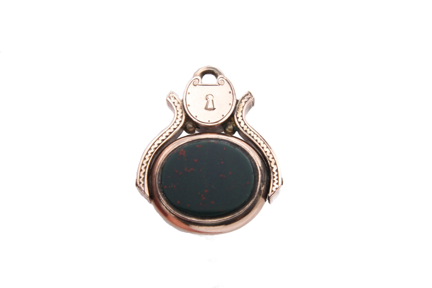 Antique-10ct-Gold-Spinner-Pendant-With-Bloodstone-&-Carnelian-Agate,-c.1890