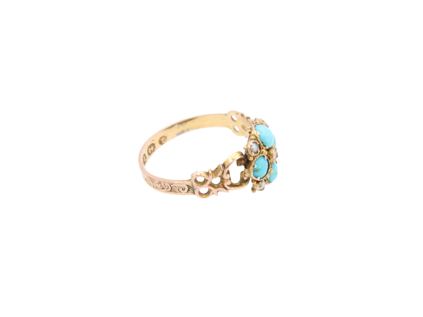 Antique 12.5ct Gold, Diamond And Turquoise Forget Me Not Ring, 1868