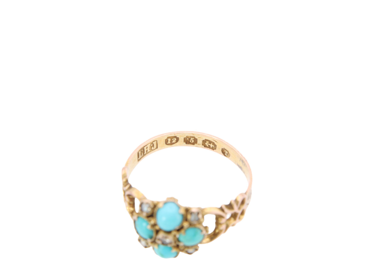 Antique 12.5ct Gold, Diamond And Turquoise Forget Me Not Ring, 1868