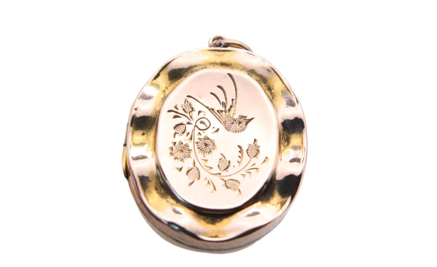 Antique 9ct Gold Back & Front Decorative Oval Swallow Locket