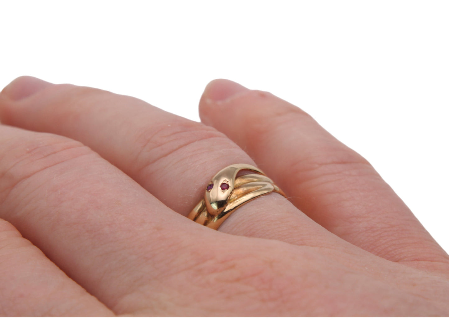 Antique 15ct Yellow Gold Ruby Eyes Snake Ring
