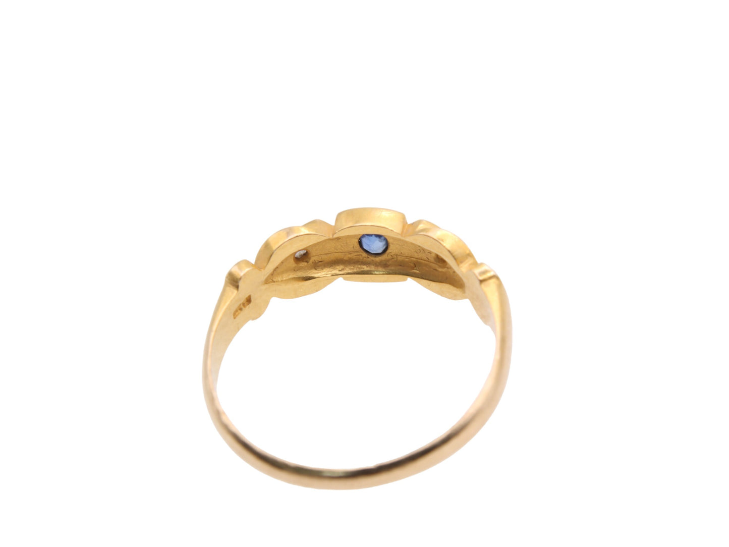 Antique Victorian 18ct Gold, Diamond & Sapphire Gypsy Ring - 1886