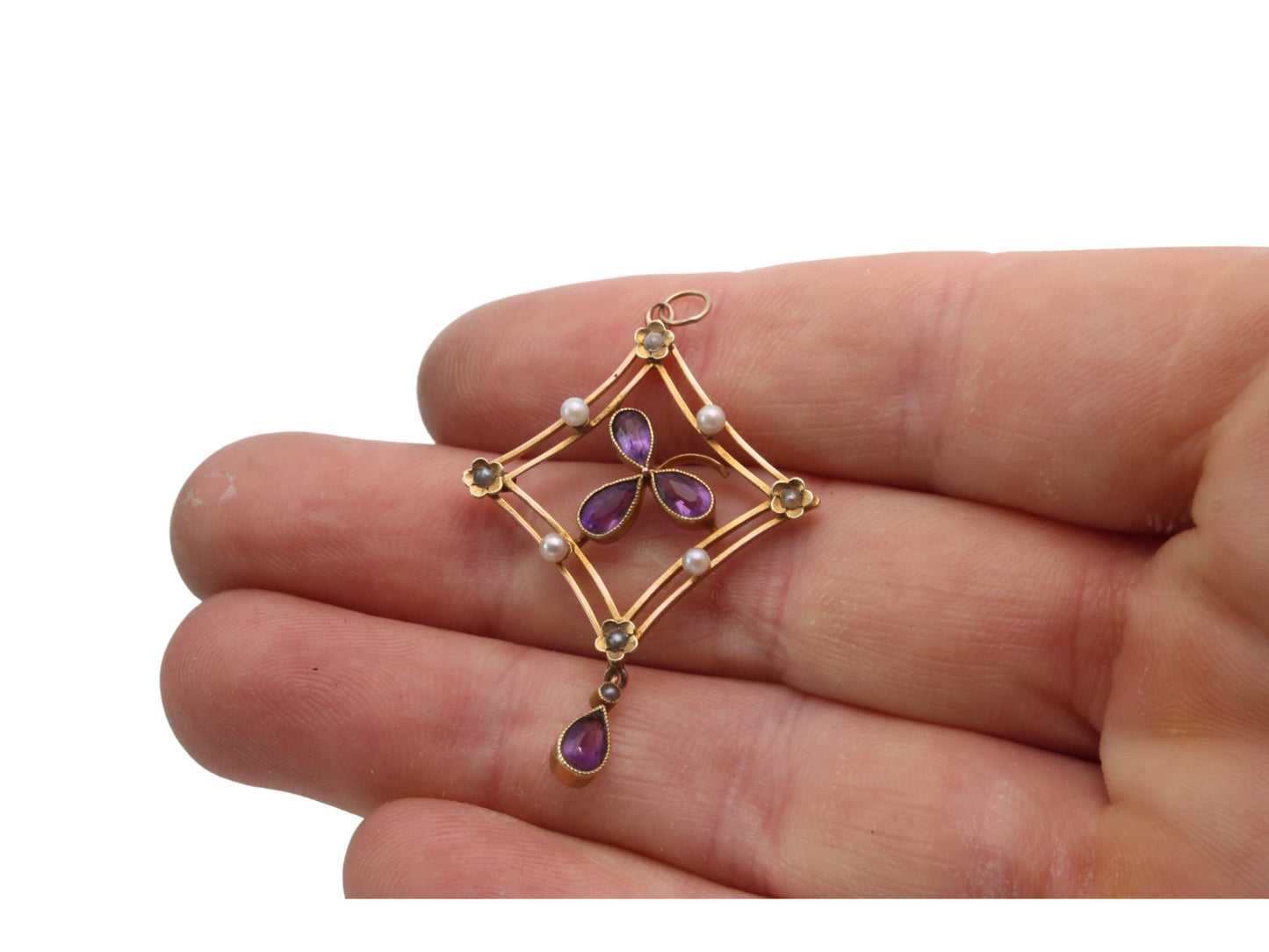 Antique 15ct Gold Amethyst Shamrock Pendant
