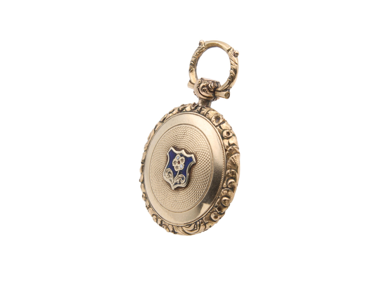 Antique 15ct Gold Forget-Me-Not Enamel Mourning Pendant