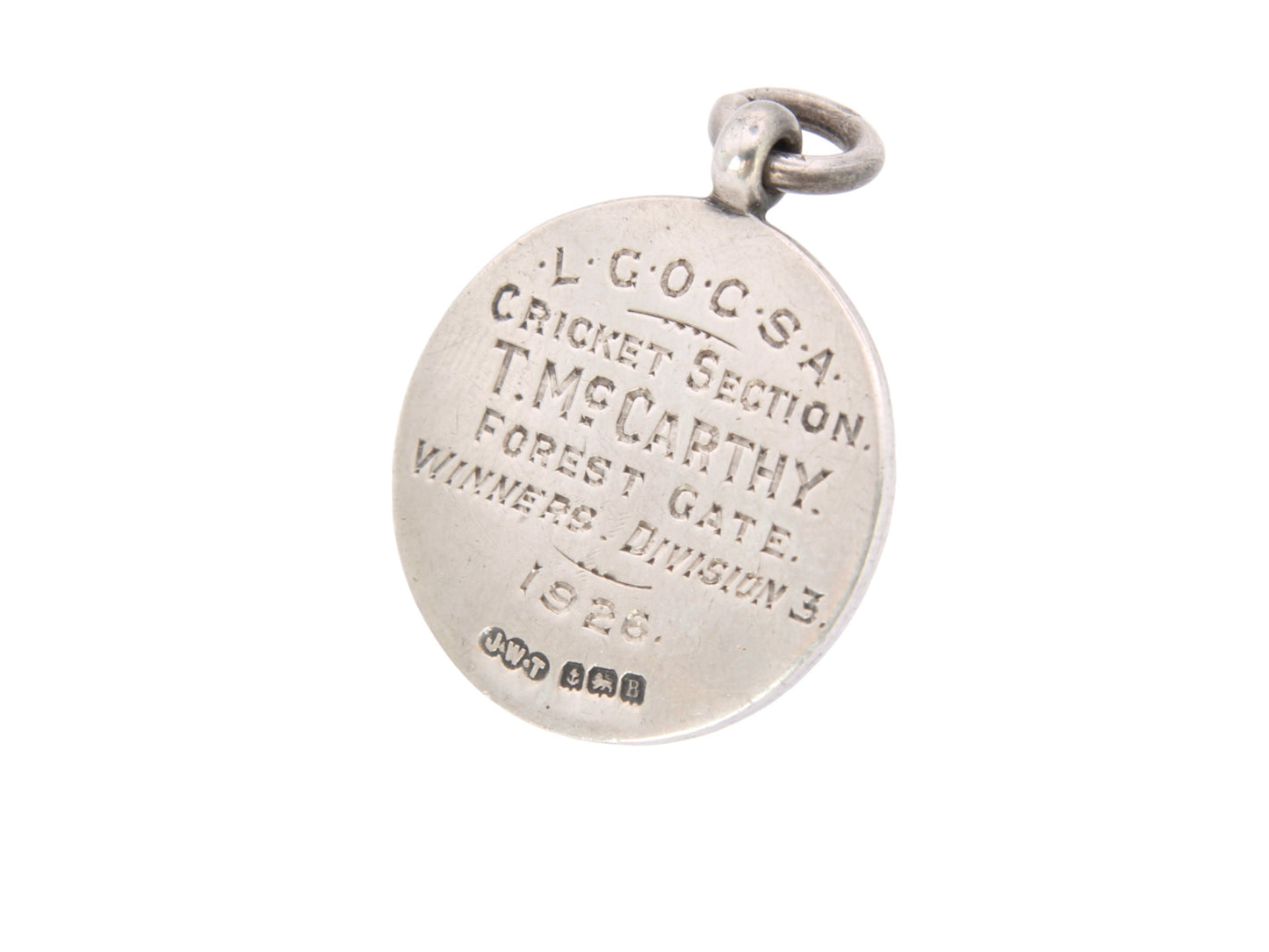 Antique Silver Enamel Cricket Fob Pendant