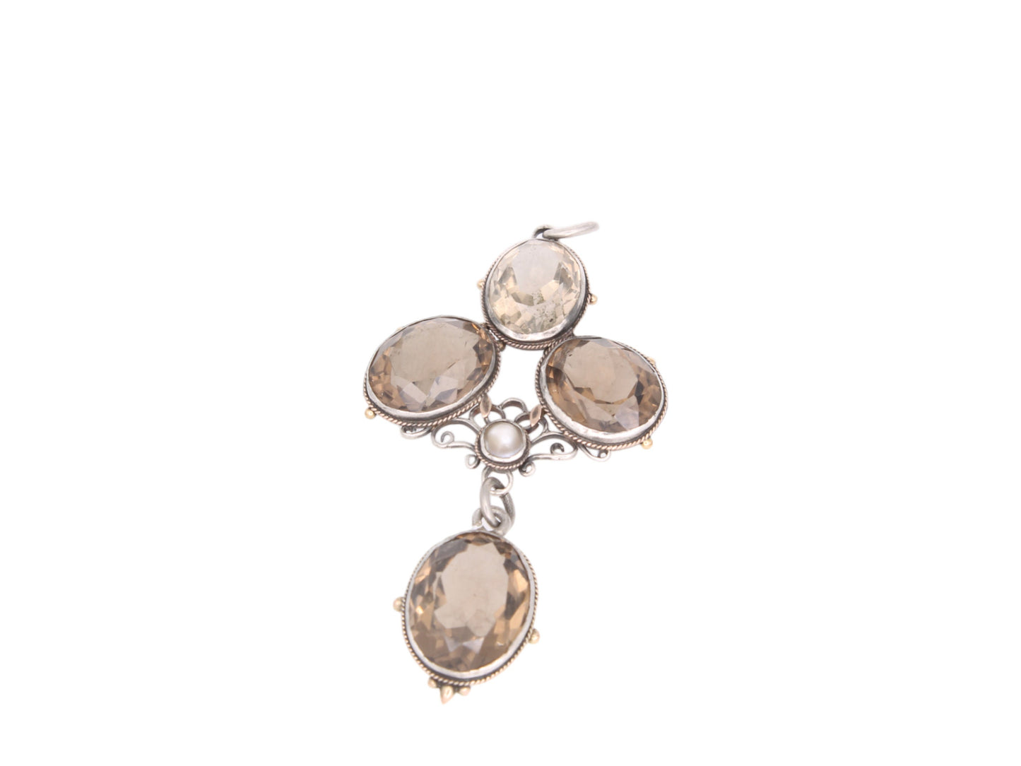 Antique Sterling Silver & Gold Bezel Set Citrine Pendant
