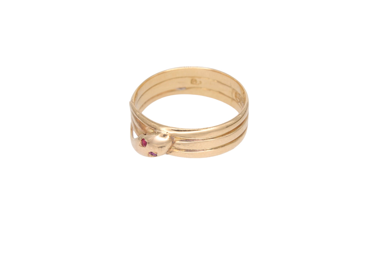 Antique 15ct Yellow Gold Ruby Eyes Snake Ring