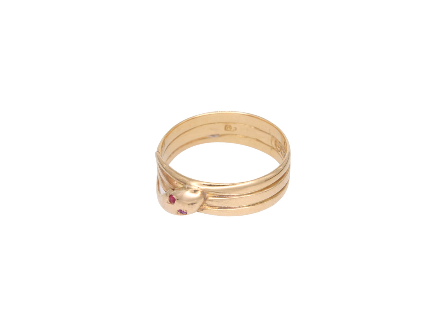 Antique 15ct Yellow Gold Ruby Eyes Snake Ring