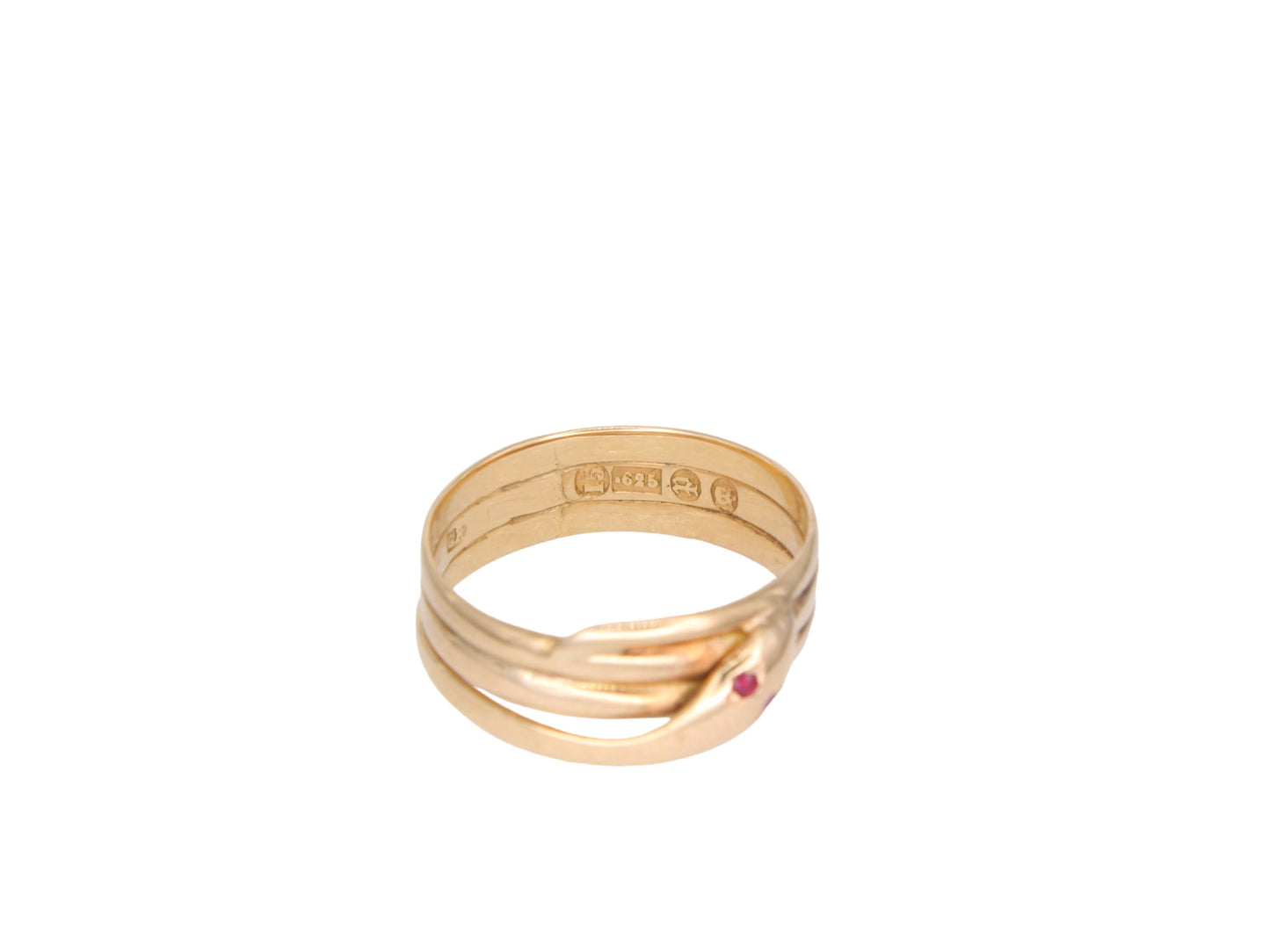 Antique 15ct Yellow Gold Ruby Eyes Snake Ring