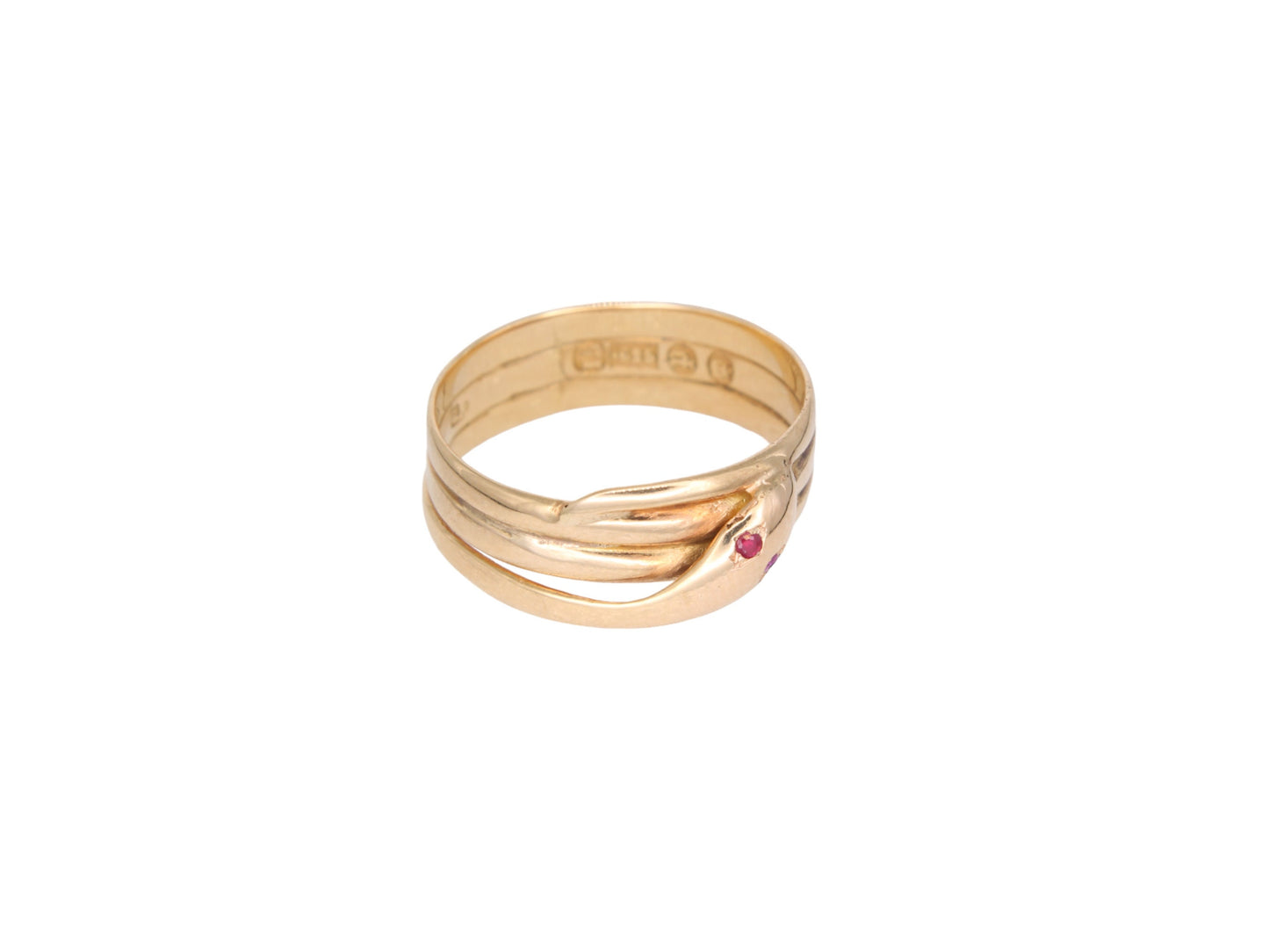 Antique 15ct Yellow Gold Ruby Eyes Snake Ring