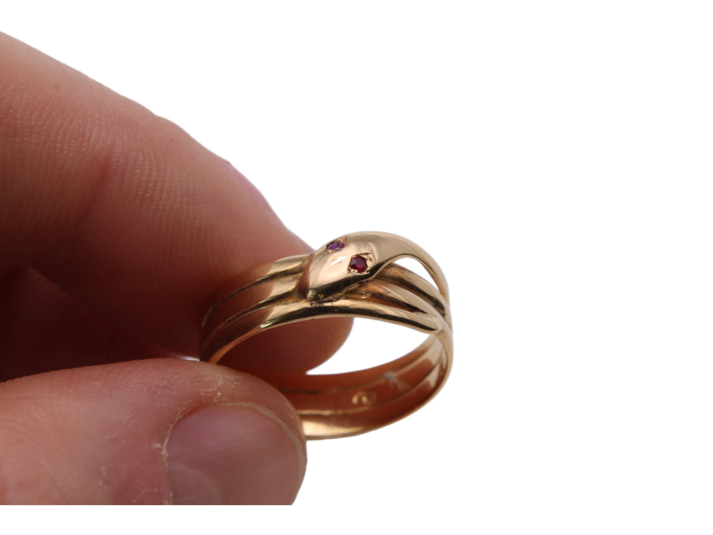 Antique-15ct-Yellow-Gold-Ruby-Eyes-Snake-Ring