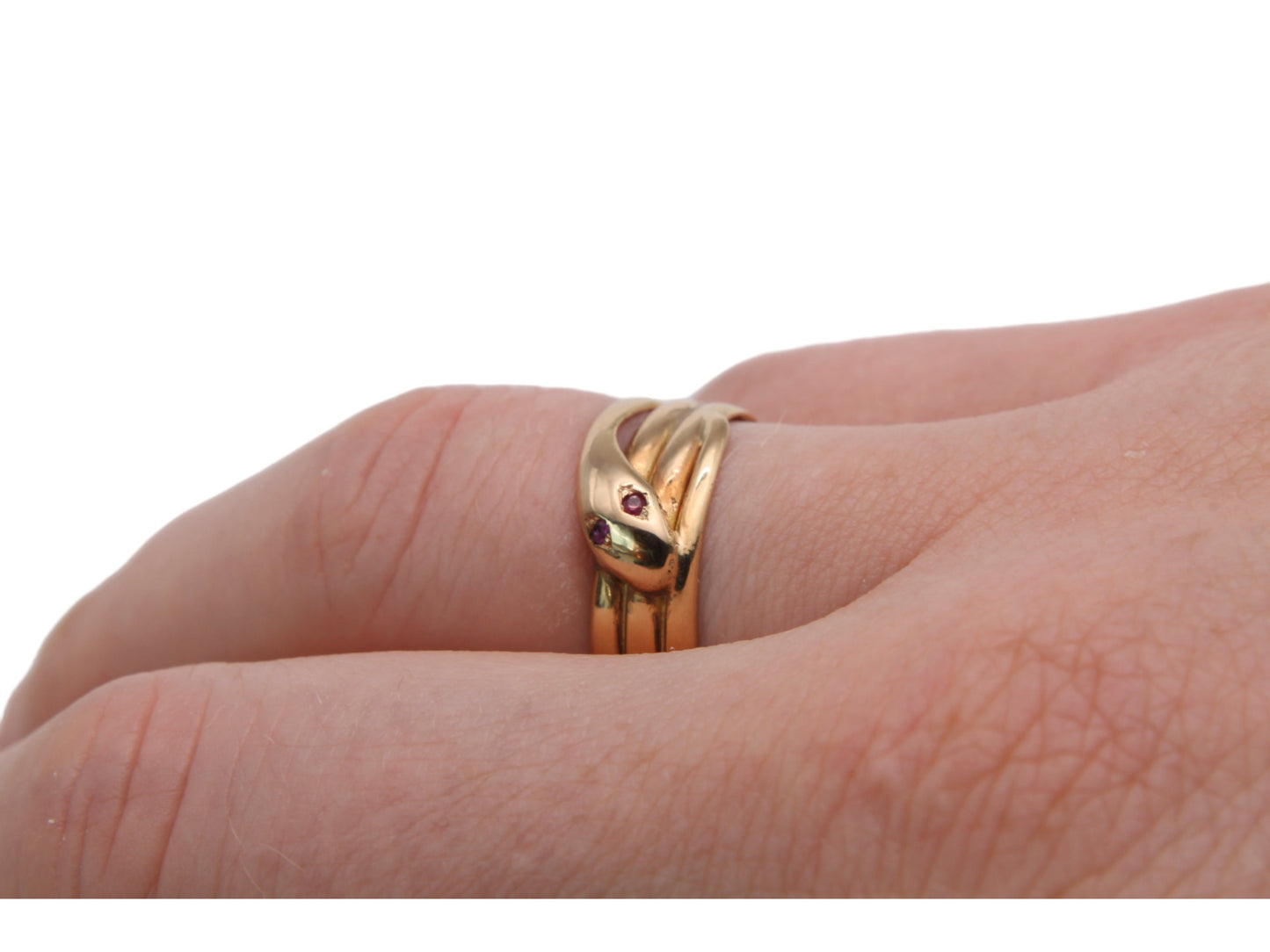 Antique 15ct Yellow Gold Ruby Eyes Snake Ring