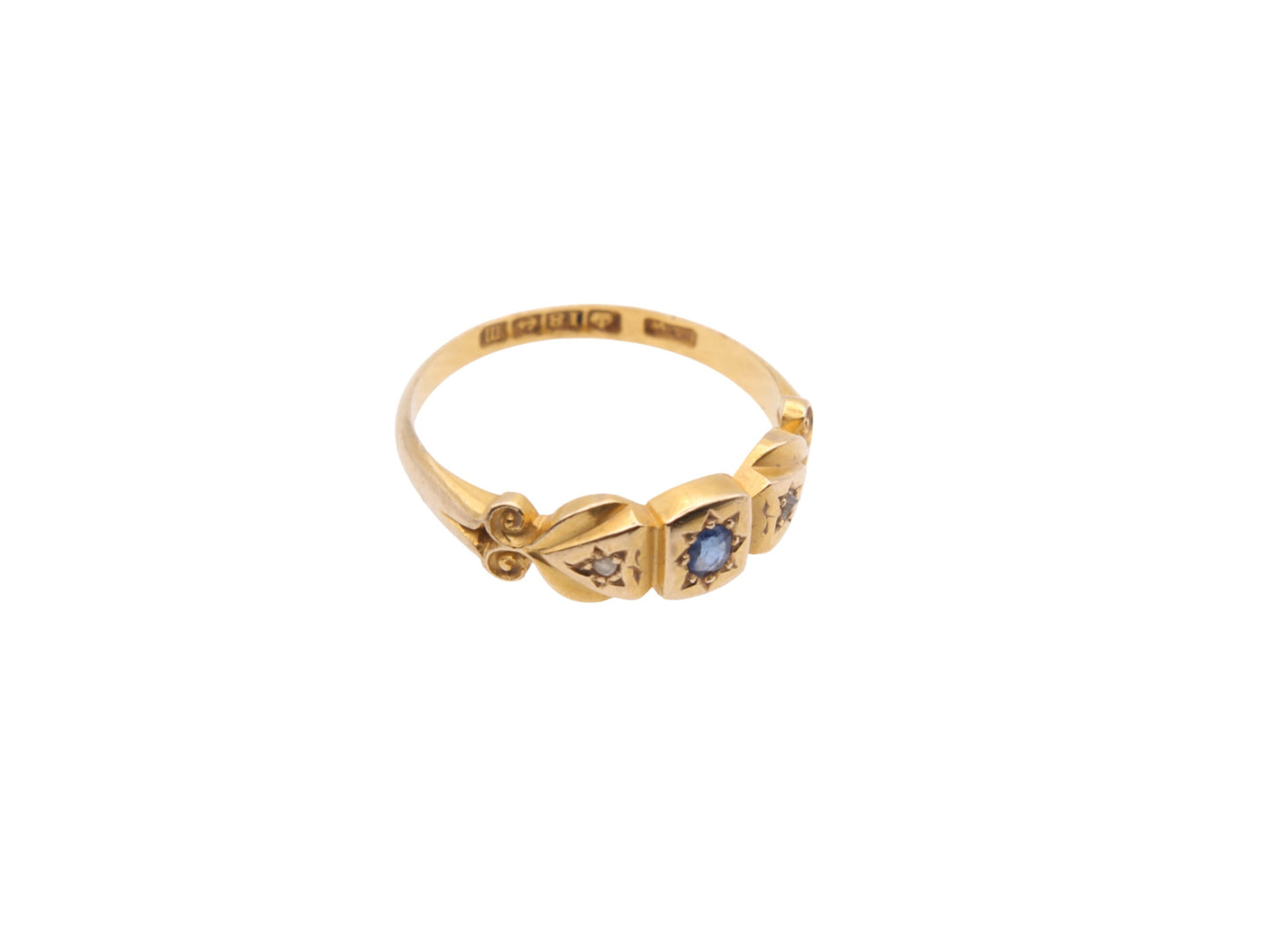 Antique Victorian 18ct Gold, Diamond & Sapphire Gypsy Ring - 1886