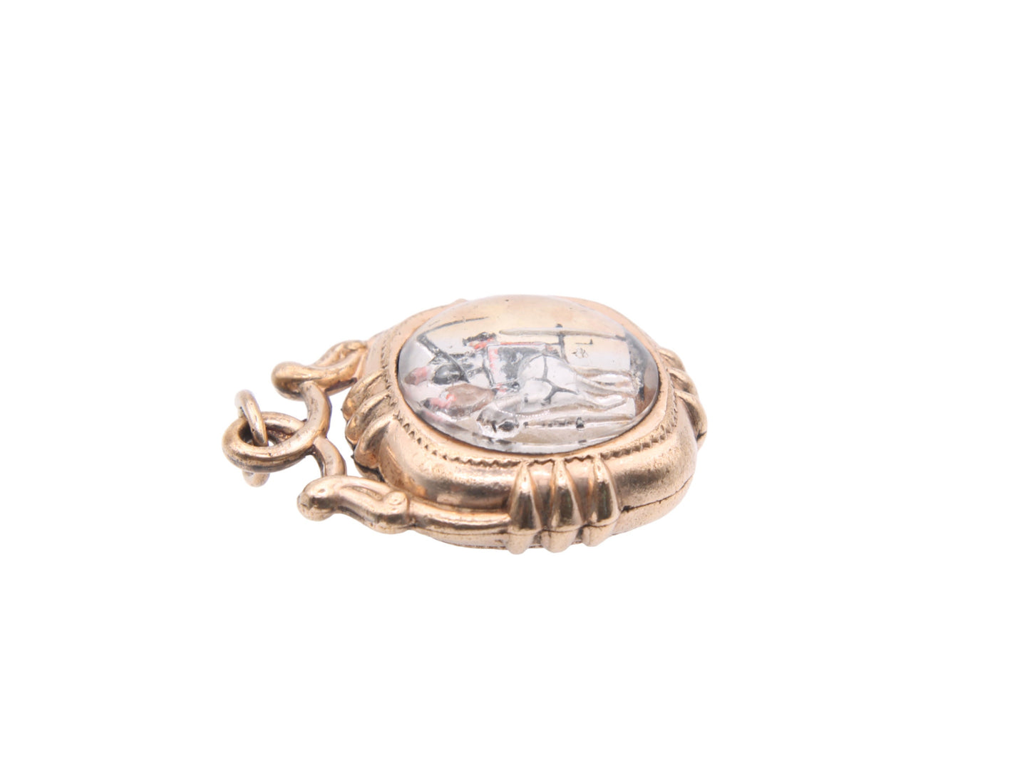 Antique Rolled Gold Essex Crystal Stagecoach Horse Pendant