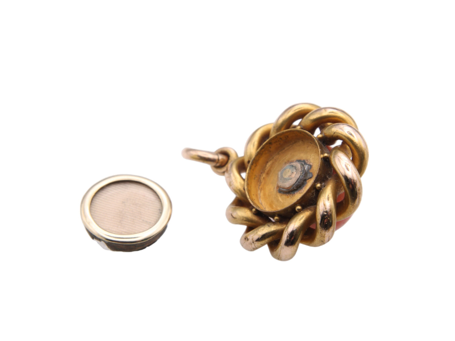 Antique 15ct Gold & Coral Pendant With Hidden Locket