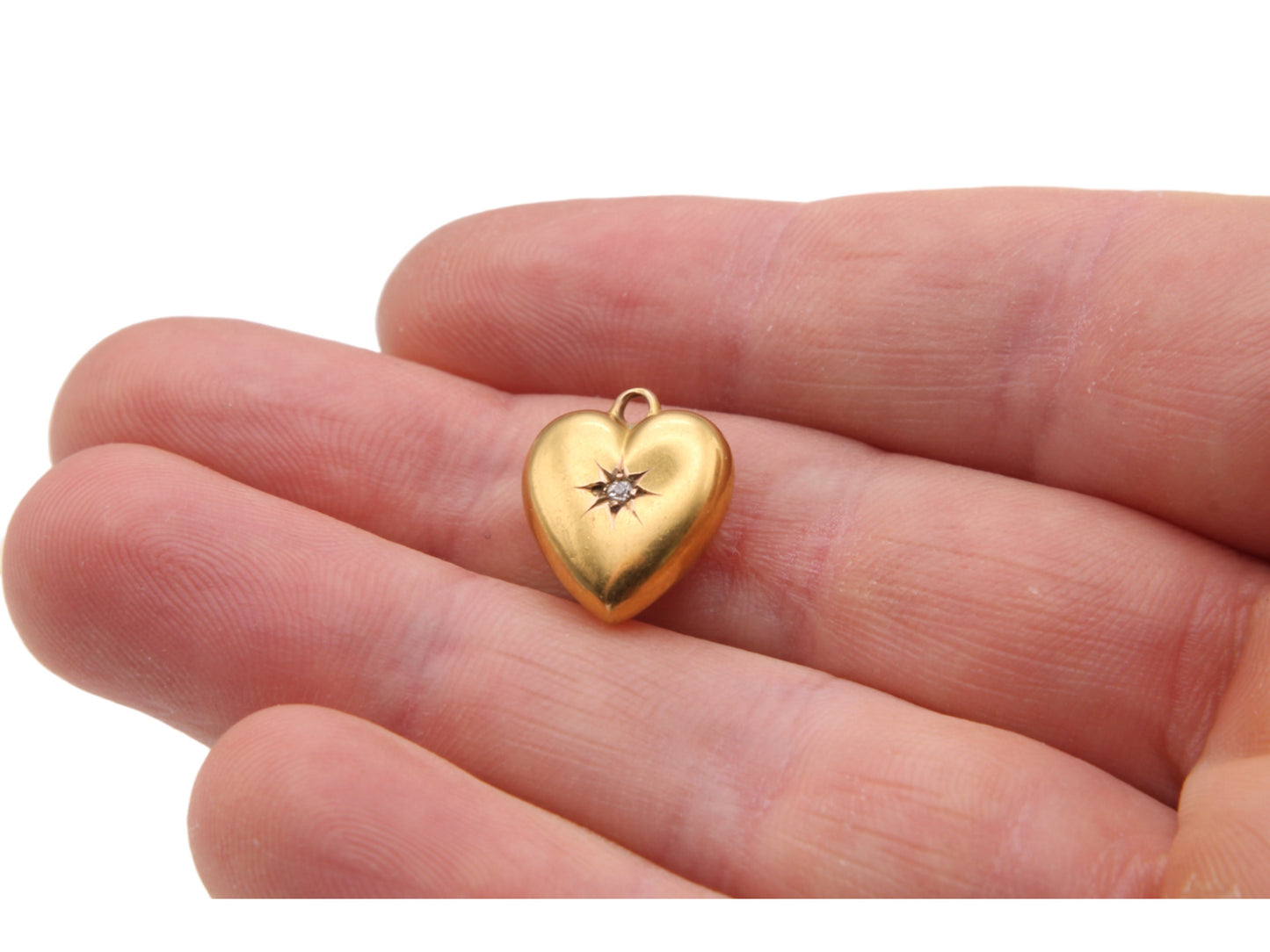 Antique 15ct Yellow Gold Diamond Puffy Heart Pendant