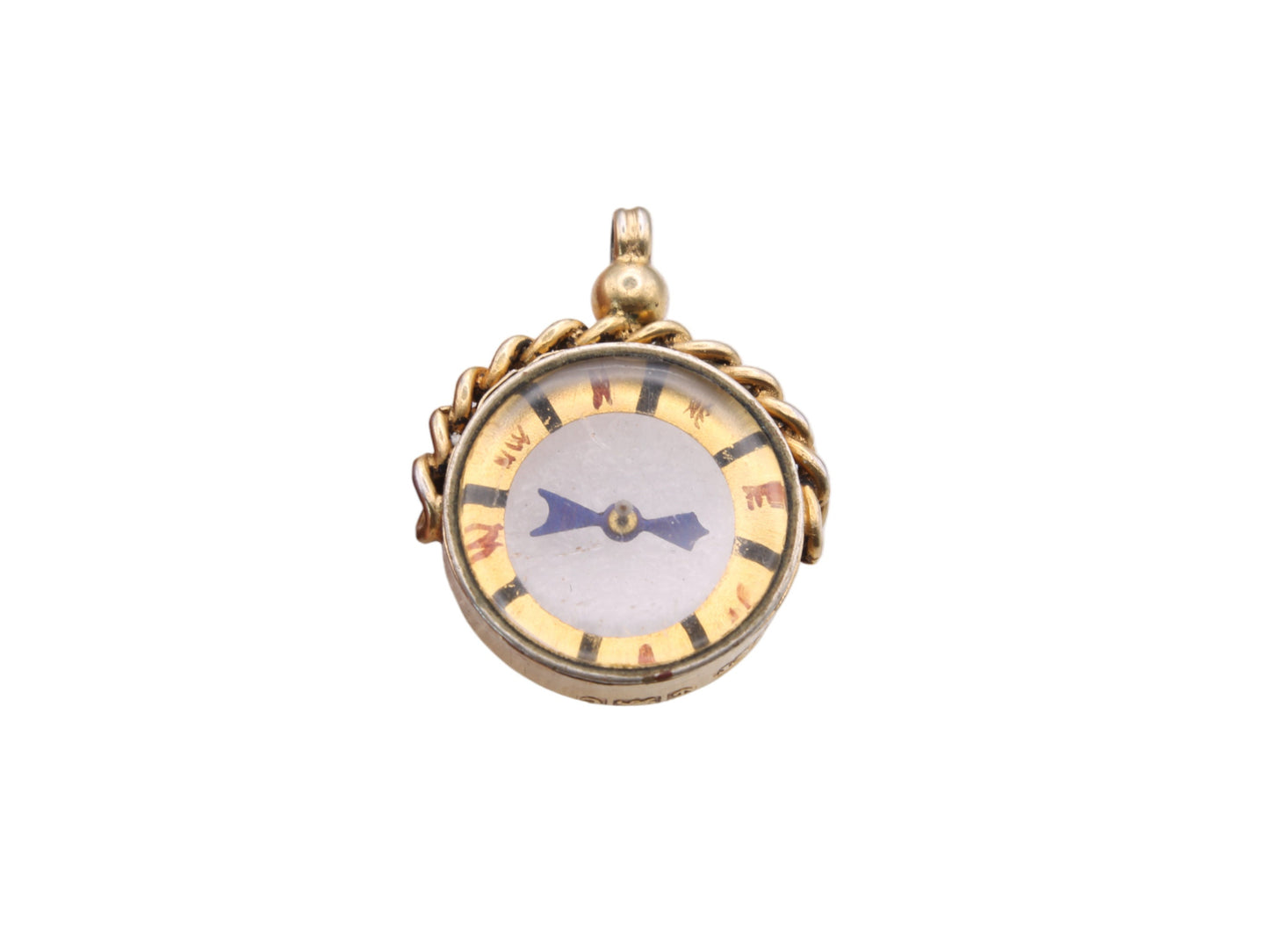 Antique Sterling Silver Guilt Compass Pendant Fob