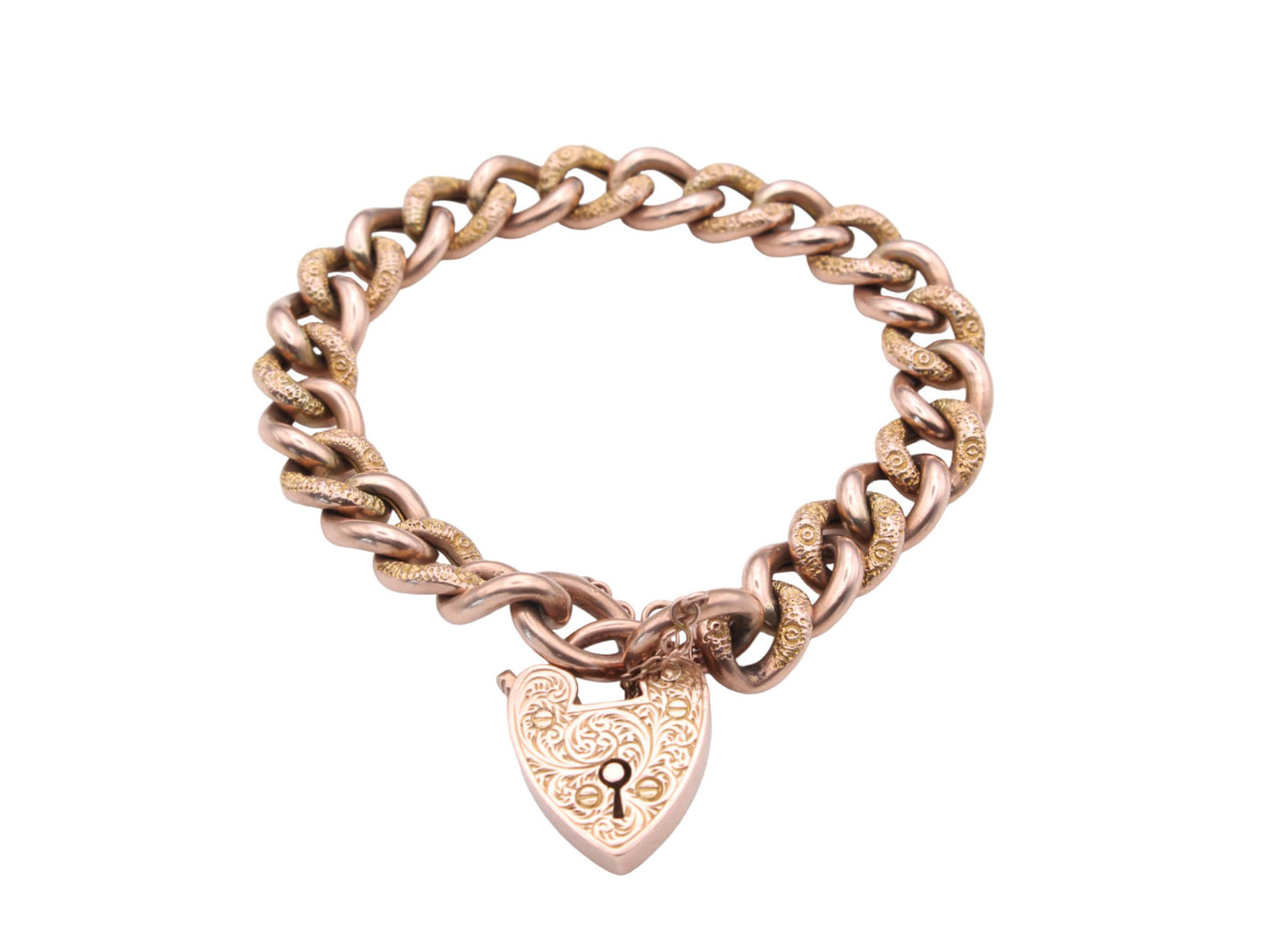 Antique 9ct Rose Gold Chased Night & Day Gate Bracelet, 21g