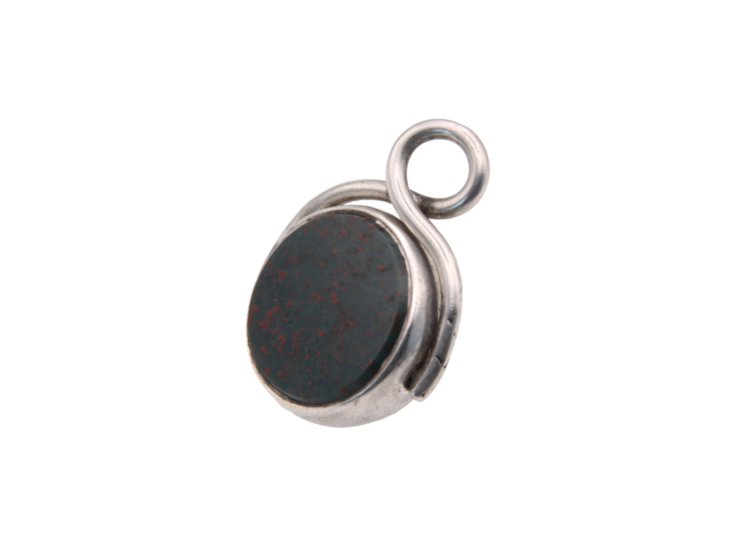 Antique Sterling Silver Lilac Agate & Bloodstone Spinner Pendant Fob, 1882