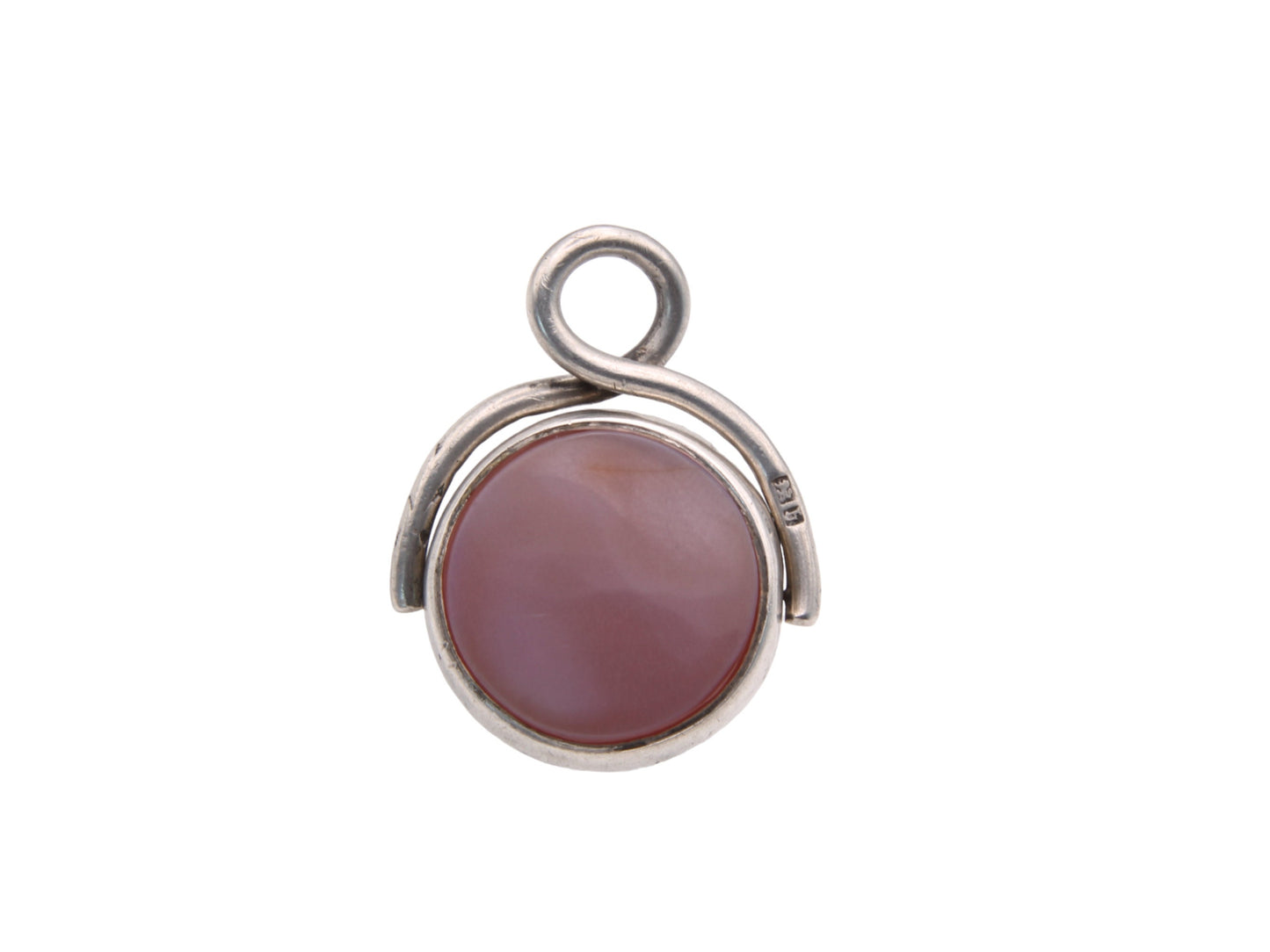 Antique Sterling Silver Lilac Agate & Bloodstone Spinner Pendant Fob, 1882