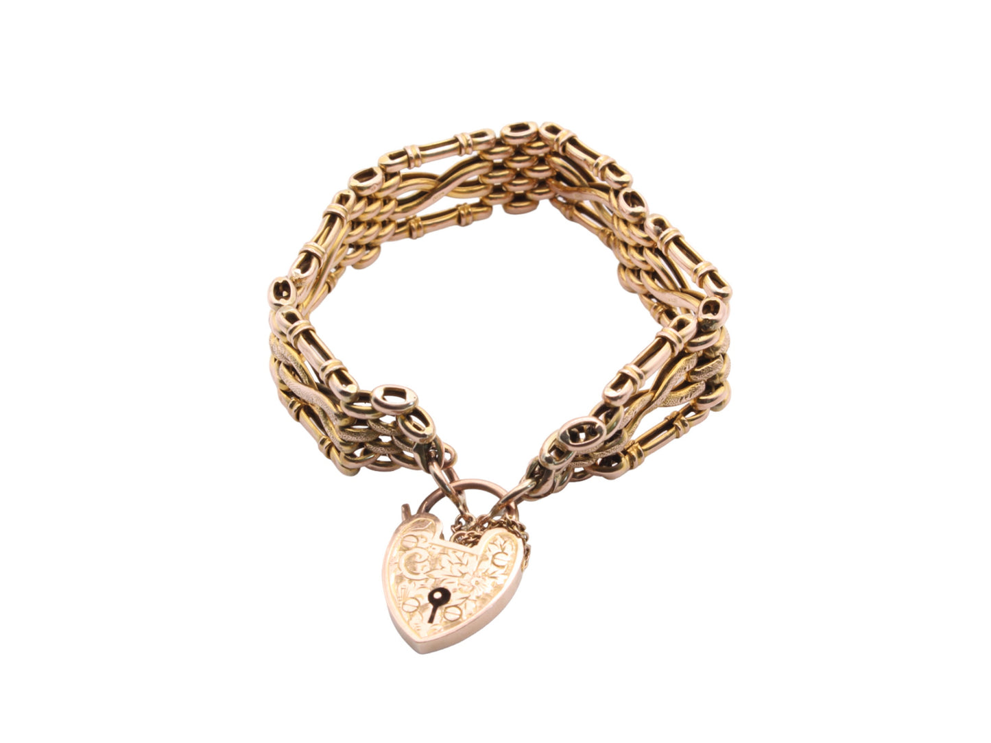 Antique Edwardian 9ct Yellow Gold Chased Gate Bracelet, 15g