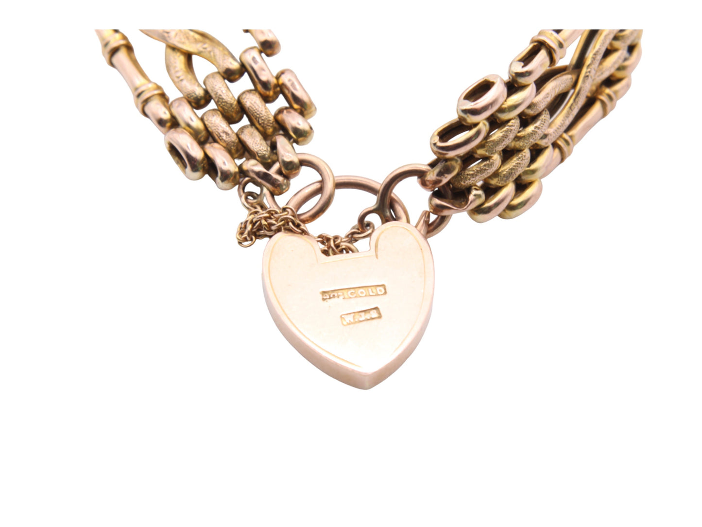 Antique Edwardian 9ct Yellow Gold Chased Gate Bracelet, 15g