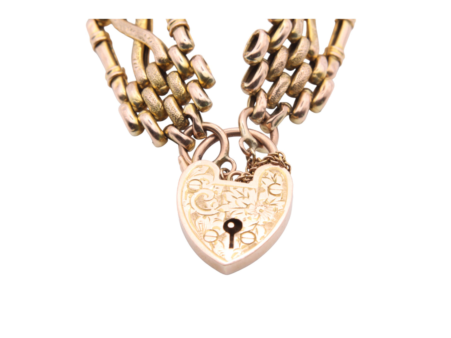 Antique Edwardian 9ct Yellow Gold Chased Gate Bracelet, 15g