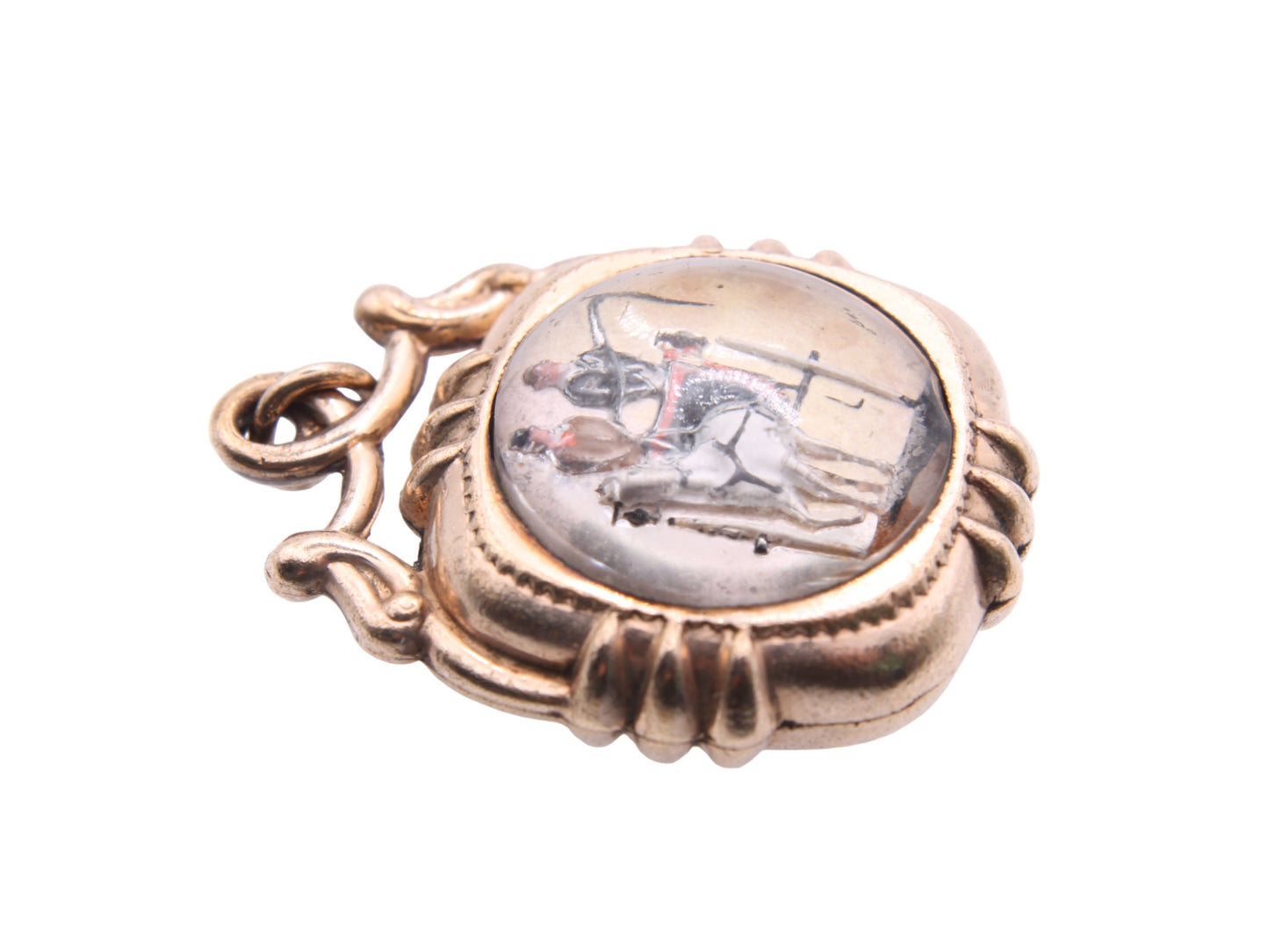 Antique Rolled Gold Essex Crystal Stagecoach Horse Pendant