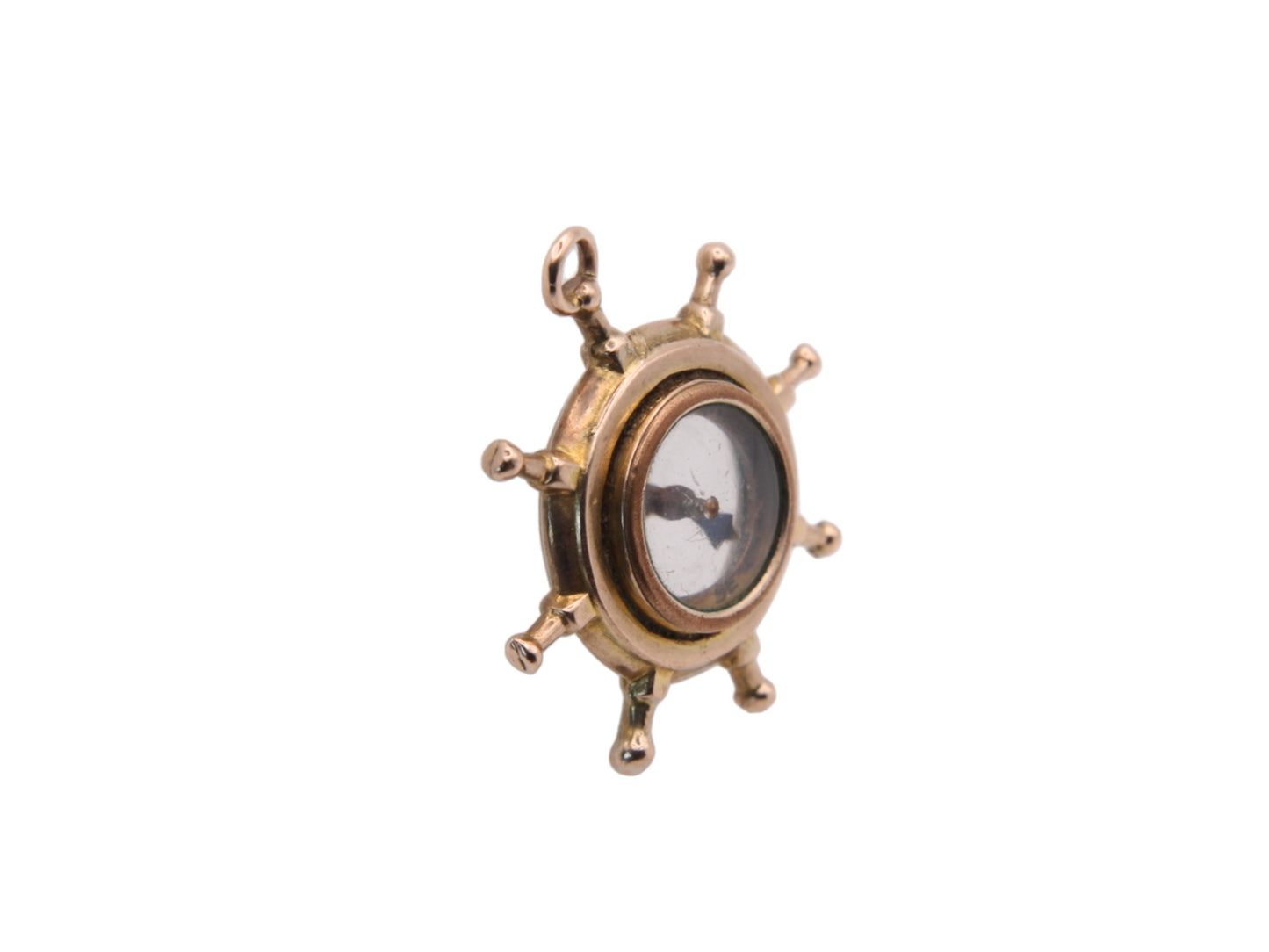 Antique 9ct Gold Ship Wheel Nautical Compass Pendant