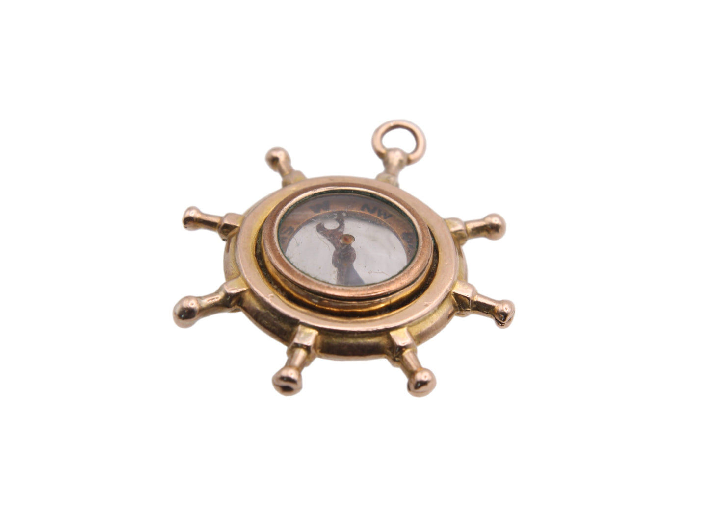 Antique 9ct Gold Ship Wheel Nautical Compass Pendant