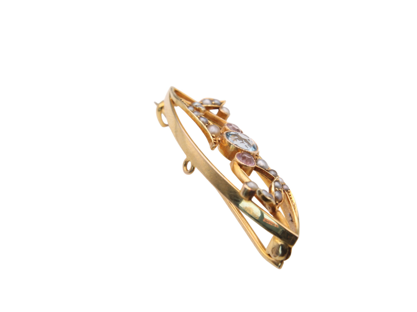 Antique 15ct Gold Aquamarine, Amethyst, Pearl Brooch