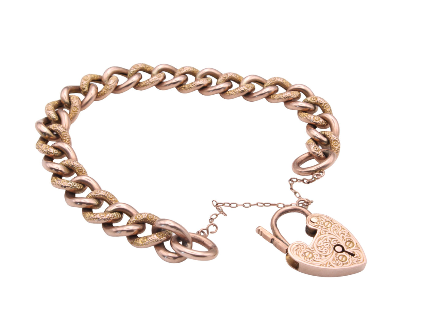 Antique 9ct Rose Gold Chased Night & Day Gate Bracelet, 21g