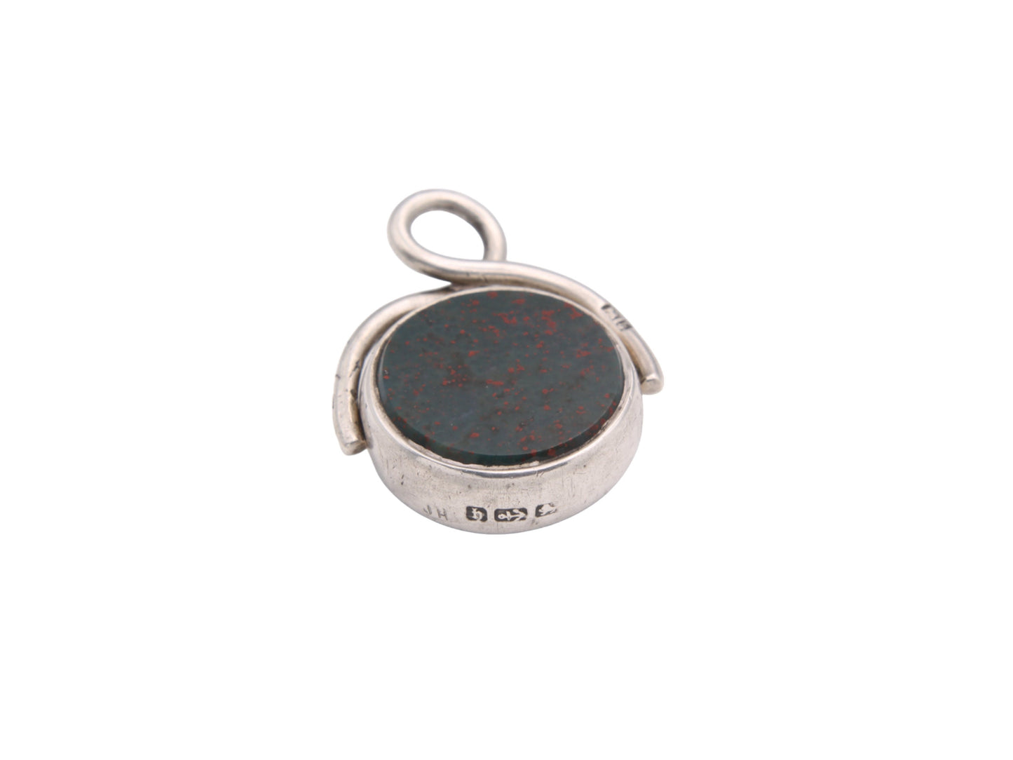 Antique-Sterling-Silver-Lilac-Agate-&-Bloodstone-Spinner-Pendant-Fob,-1882