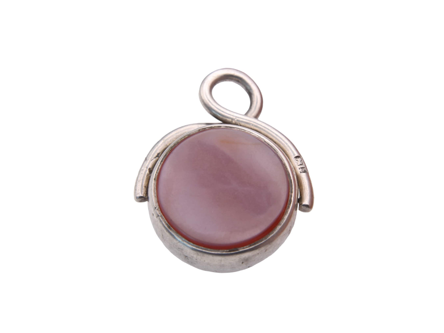 Antique Sterling Silver Lilac Agate & Bloodstone Spinner Pendant Fob, 1882