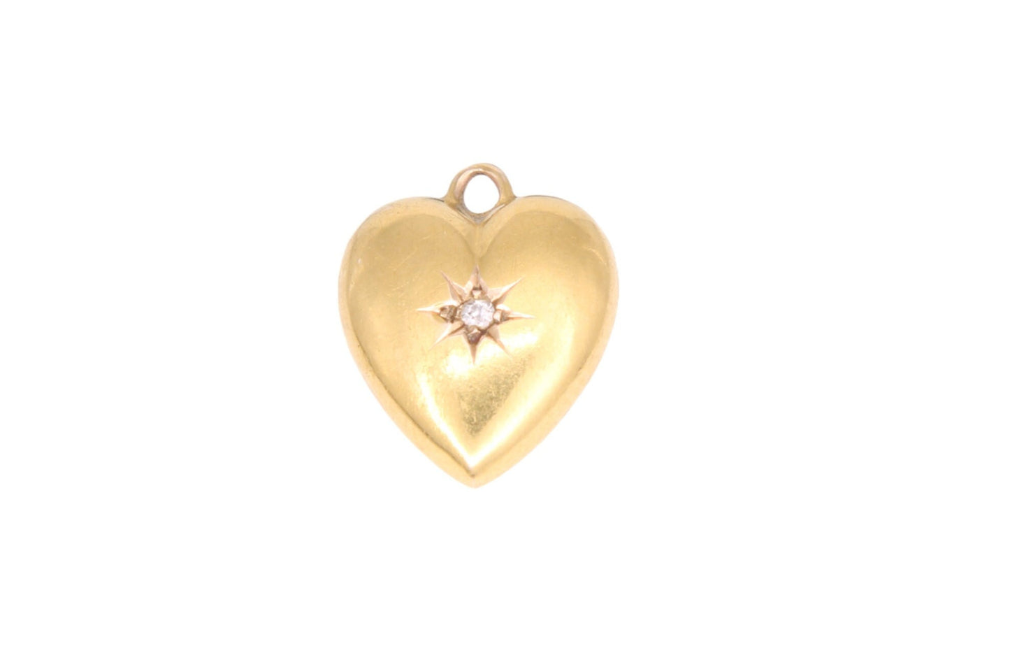 Antique 15ct Yellow Gold Diamond Puffy Heart Pendant
