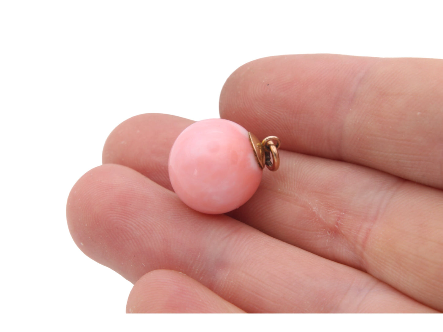 Art Deco 9ct Yellow Gold Pink Coral Sphere Pendant
