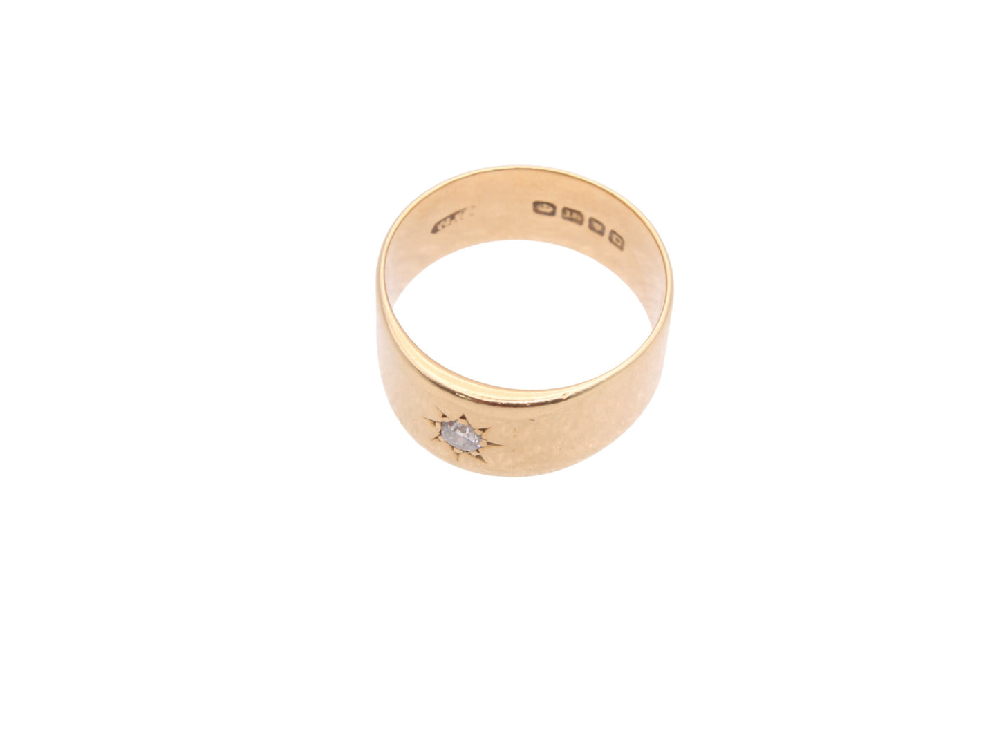 Antique 18ct Gold Diamond Wide Cigar Wedding Ring Band