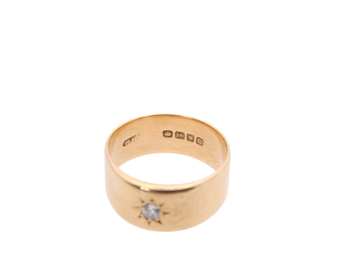 Antique 18ct Gold Diamond Wide Cigar Wedding Ring Band