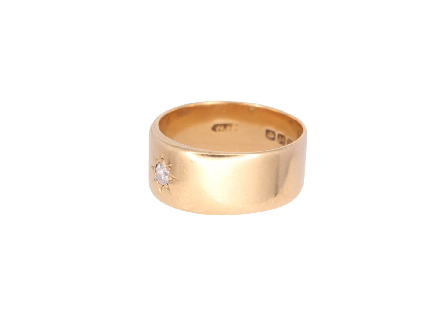 Antique 18ct Gold Diamond Wide Cigar Wedding Ring Band