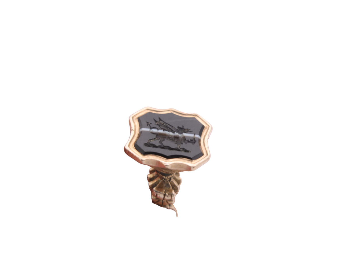 Antique 15ct Gold Intaglio Dragon Crest Banded Agate Seal Pendant