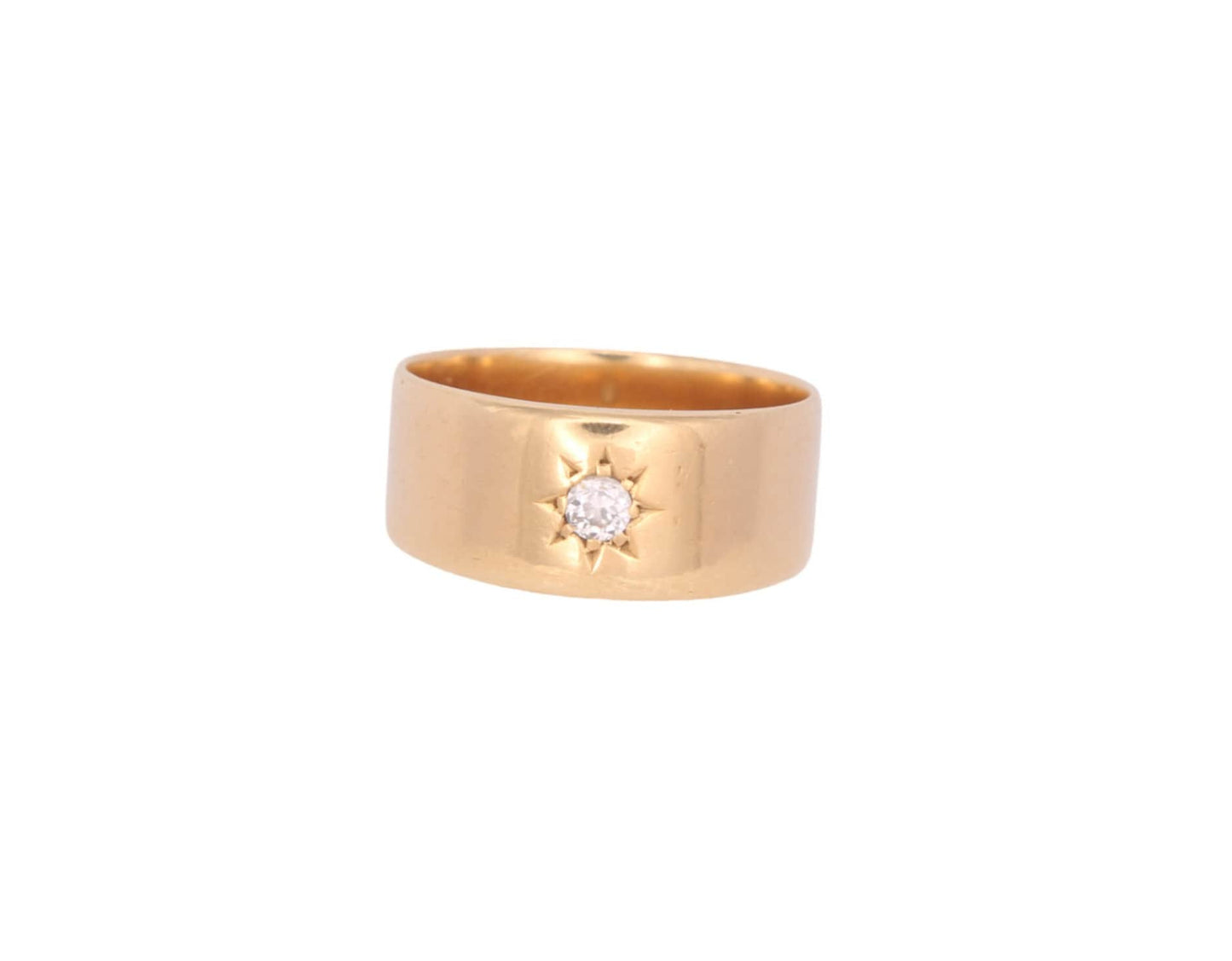 Antique 18ct Gold Diamond Wide Cigar Wedding Ring Band