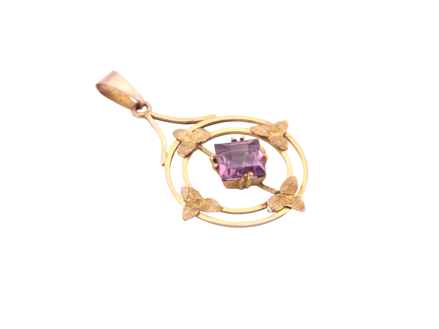 Antique-9ct-Gold-Amethyst-Ivy-Motif-Pendant