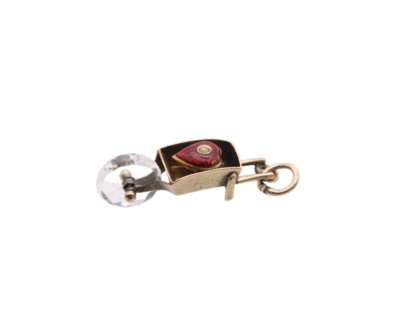 Antique-9ct-Gold-Lovers-Wheelbarrow-Heart-Enamel-Charm-Pendant