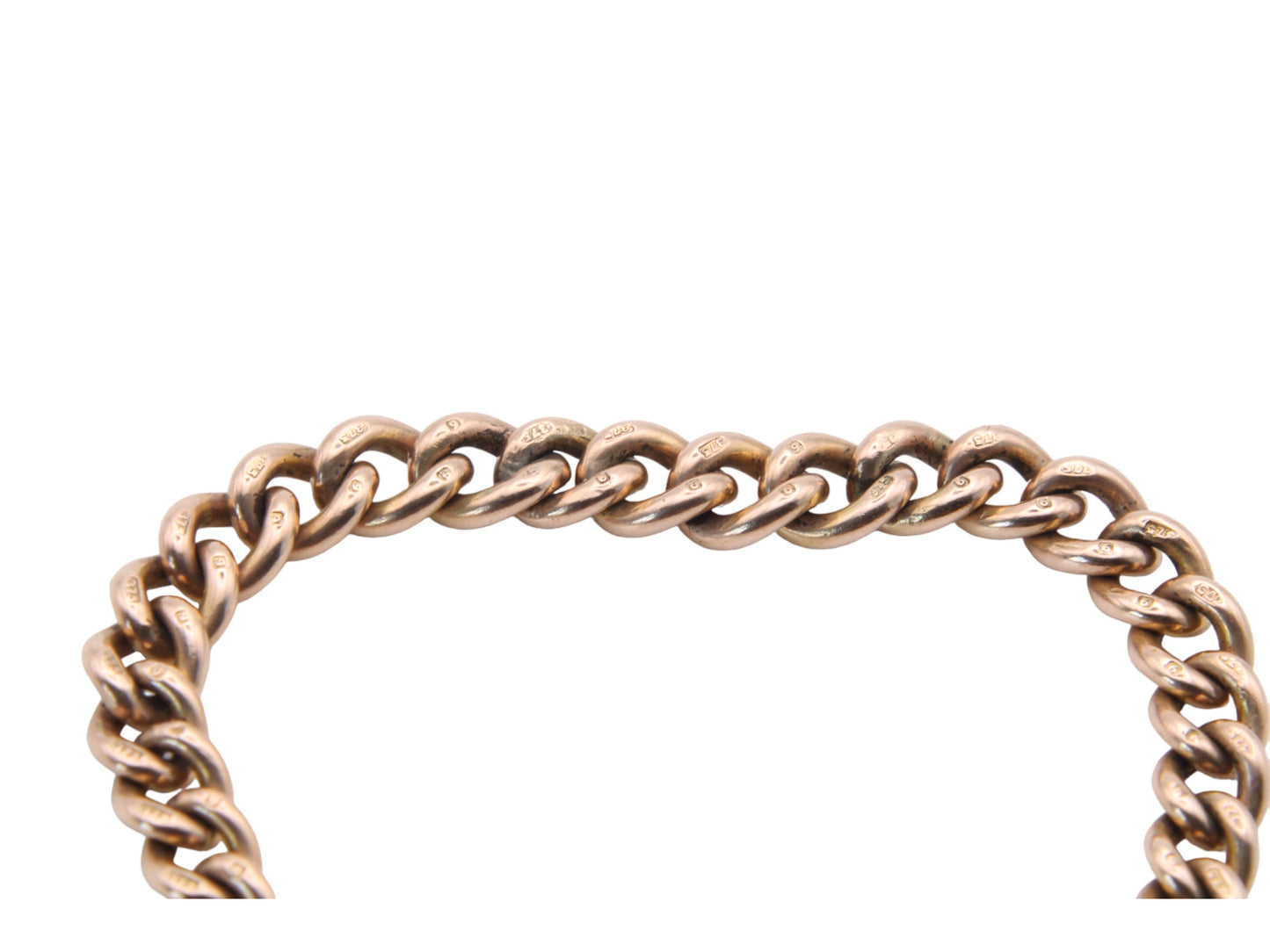 Antique 9ct Rose Gold Graduated Curb Link Padlock Bracelet 20g